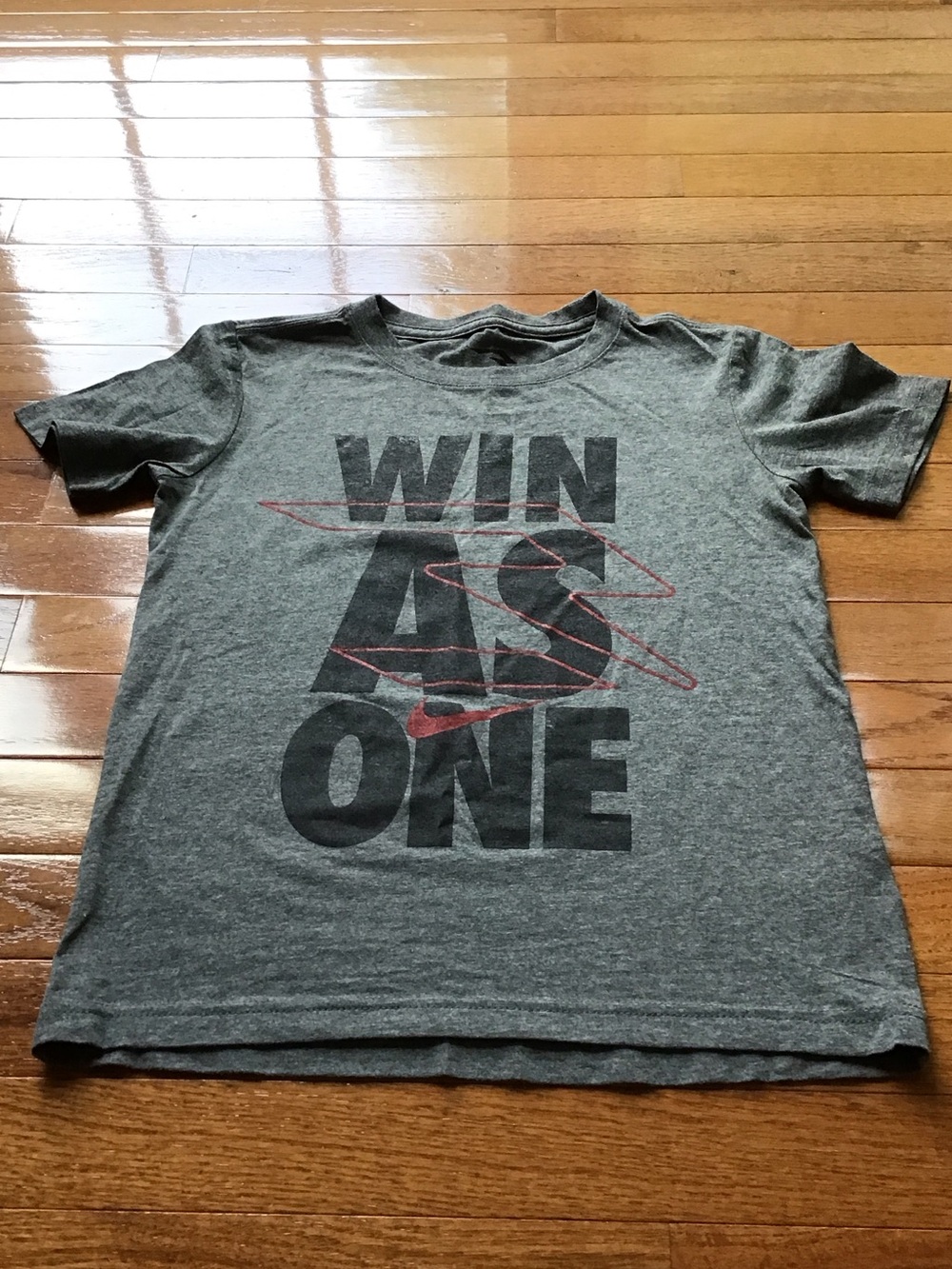 Nike Gray Graphic 'Win As One' Tee with Red Accents